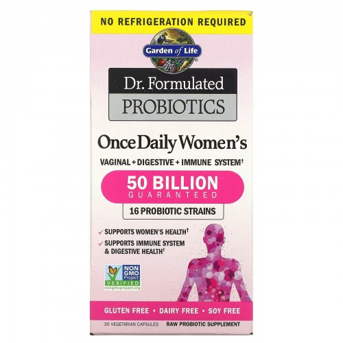 Garden of Life, Dr. Formulated Probiotics, пробиотики, одна таблетка в день для женщин, 30 вегетарианских капсул Garden of Life, Dr. Formulated Probiotics, пробиотики, одна таблетка в день для женщин, 30 вегетарианских капсул